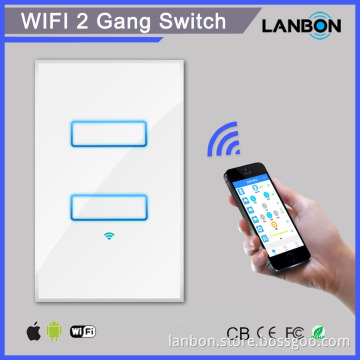 Wifi electrical switch smart wall light 2 gang switch with tempered glass panel